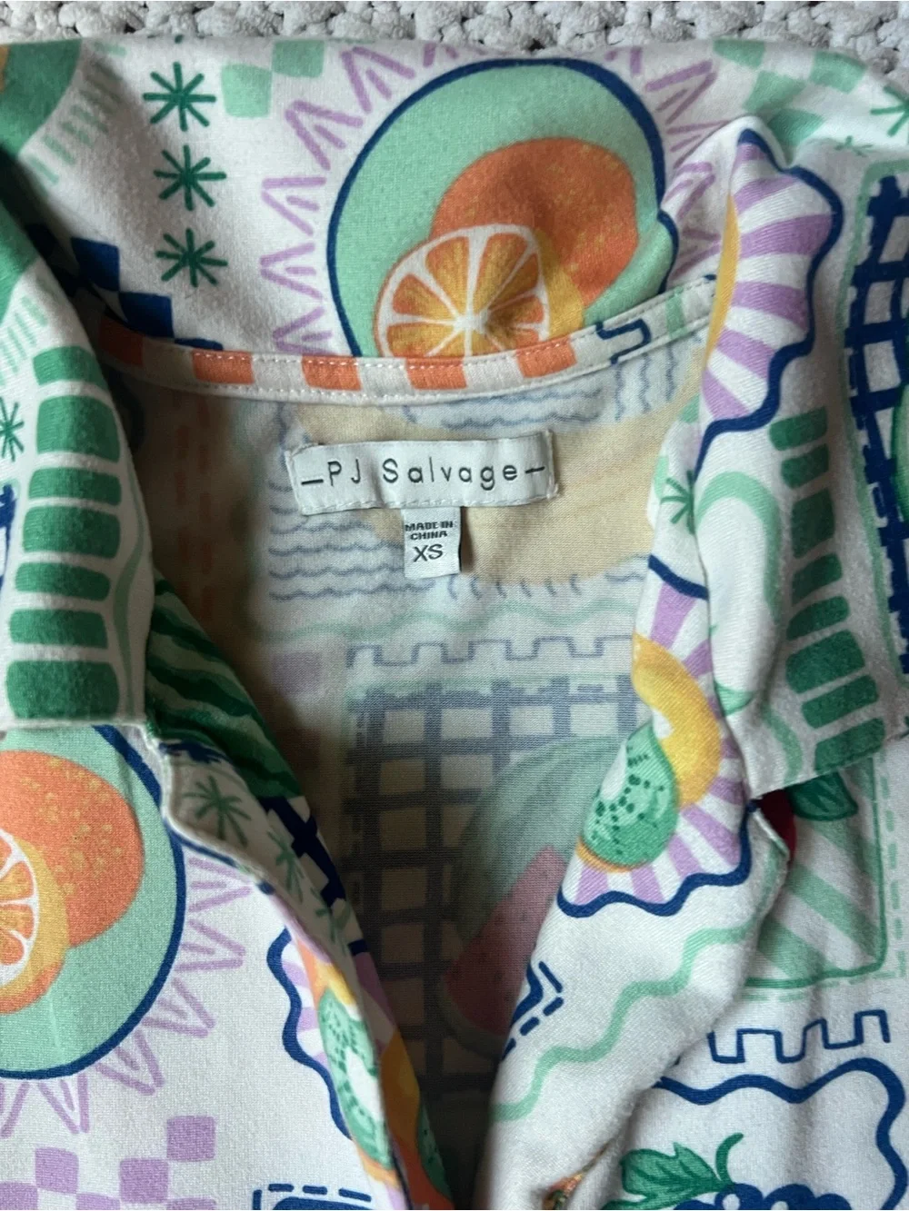 P.J. Salvage Fruit Cloud Soft Pajama Set Short Sleeve Sleepwear PJs Cute Size XS